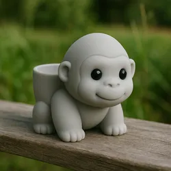 Cute Baby Gorilla Planter – Adorable Monkey Pot for 3D Printing | Desk Decor | Succulent Holder