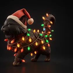 Festive Santa Cat 3D Print – Holiday Kitty Figurine Wrapped in Christmas Lights – Cute Christmas Decor – Whimsical Holiday