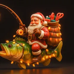 Santa Riding a Giant Bass Fish – Whimsical Christmas 3D Print Figurine • Holiday Santa Decoration • Unique Fishing Lover