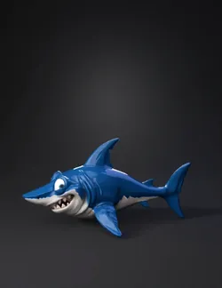 blue shark with glossy blue and white body oversized eyes sharp teet