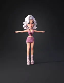 fashion doll character with pink leopard outfit gray hair pink ankle