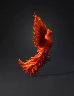 fiery phoenix with blazing plumage and molten flame effects