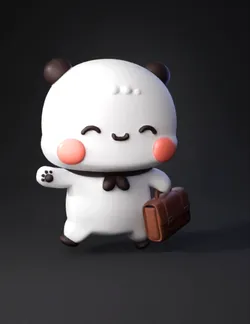 panda cartoon character with white fur black ears pink cheeks carry