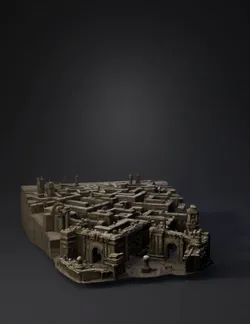 Create a colossal ancient stone labyrinth stretching endlessly beyond