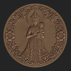 Javanese Holy Mary and Child – Ornate Floral Bas Relief | CNC, 3D Wall Art, STL Model