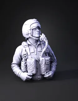 military soldier wearing olive flight suit and helmet with oxygen mask