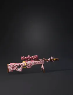 pink floral sniper rifle with cherry blossom pattern gold accents an