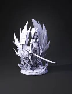 Shaman King Yoh Asakura figure with flaming energy aura sword and sh