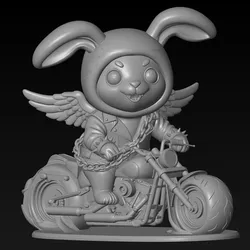 Biker Bunny on Motorcycle 3D STL File - Winged Rabbit Rider 3D Print Model - Stylized Animal Sculpture - Digital Download