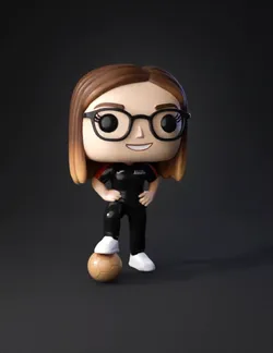 female soccer player figurine with glasses in a black sports outfit s