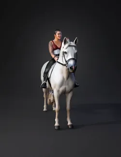 rider on horse wearing red tank top with tattooed arms outdoors