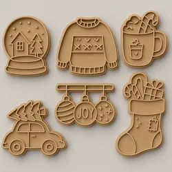 🎄 Cozy Christmas Eve Cookie Cutter & Stamp Set (6 pcs)