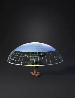 Futuristic central community hub with a giant transparent ETFE dome d