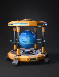 Low poly futuristic Dragon Ball rebirth machine floating blue crysta