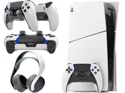 sony playstation 5 slim with headphone and controller 3D model