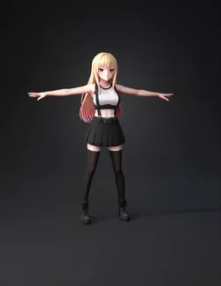 anime girl character with white crop top black pleated skirt suspend