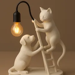 Cat & Dog Lamp – Cute Animal Duo Climbing Ladder – Cozy 3D Printed Decorative Light