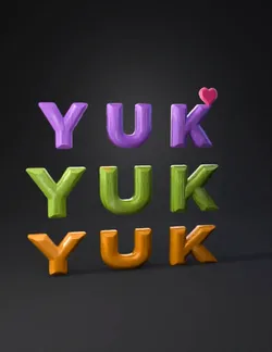 create a pretty and printable text Y U K with a heart on K