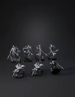 fantasy warrior statue on rocky base gray resin sculpture with cloak
