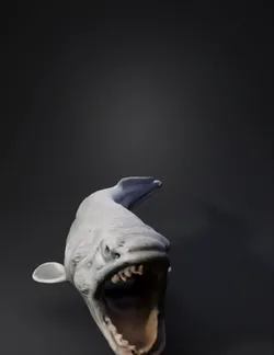 long gray prehistoric eel like creature with huge jaws and sharp teeth