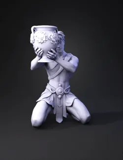 A male twink femboy of Aphrodite Kneeling and holding up a deep large