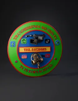 Circular logo with camera and microphone icons for Transmisiones Agust