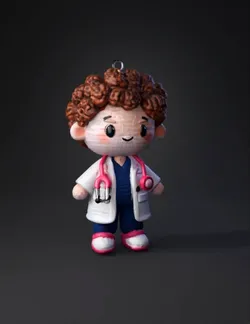 Create a 3D printable chibi doctor keychain based on a crochet amiguru