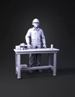ww2 factory worker at a workbench
