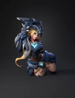 armored warrior in blue armor with glowing blue gems fantasy anime st
