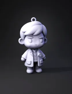 Create a 3D printable male doctor keychain in a cute chibi style Larg