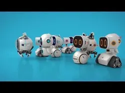 Cute set of Robots Low-poly 3D model