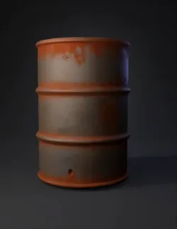 low poly stylized industrial metal fuel barrel weathered rusty drum w