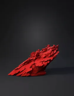 red jagged rock formation with figures sculpted along crest