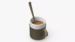 Arabic Brass Cup with Coffee and Spoon 3D model