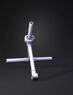 brown pipe joint forming a tripod with a 45 degree angled connector an