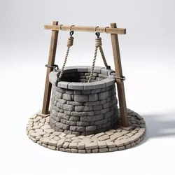 Chipped Stone Well with Rope 3D model