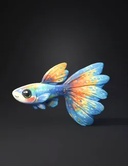 colorful cartoon fish with blue body and orange fins polka dots glos