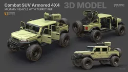 Combat Pickup Truck Military Vehicle 4x4 APC Game Ready PBR Low-poly 3D model
