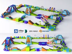 Inflatable Water Park Floating Obstacle Course Pack 3D model