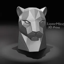 Sculptures & Artworks STL تنزيل - Low Poly Panther Head Bust – Modern Geometric 3D Print Model - LayerMint