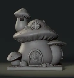 Smurfy Mushroom Cottage - Stylized 3D Model 3D model