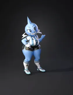 blue cartoon soccer mascot wearing striped jersey with number 17 shor