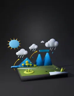 Create a full 3D educational water cycle diorama for an Augmented Real