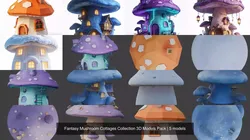 Fantasy Mushroom Cottages Collection 3D Models Pack