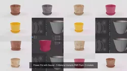Flower Pot with Saucer - 5 Material Variants PBR Pack