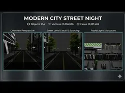 MODERN CITY STREET NIGHT Low-poly 3D model