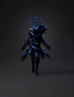 Armored fantasy warrior with wolf motif blue glowing armor circular