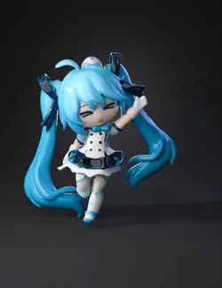 Hatsune Miku chibi figure with turquoise hair white and black outfit
