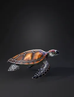 sea turtle with patterned shell and lifelike skin texture