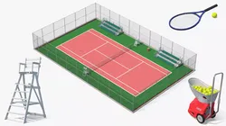 Tennis Court with Umpire Chairs and and Benches 3D model